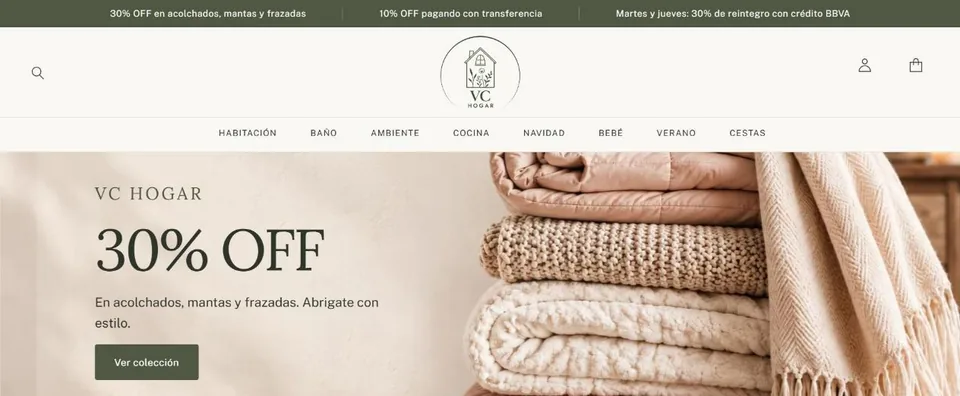 Portada de la tienda VC Hogar en Tiendanube, rediseñada por Sirao Estudio Web